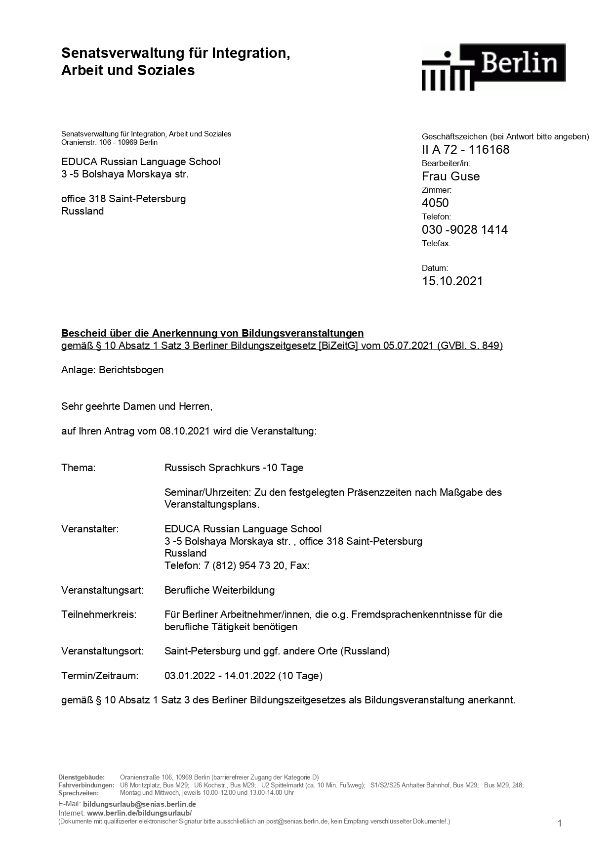 bildungsurlaub accreditation