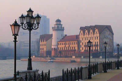 Scenic coastal landscape and beach promenade in Kaliningrad's Baltic resort town